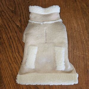 Tan & White Faux Fur Dog Jacket XS‎ Lightweight Winter Pet Coat